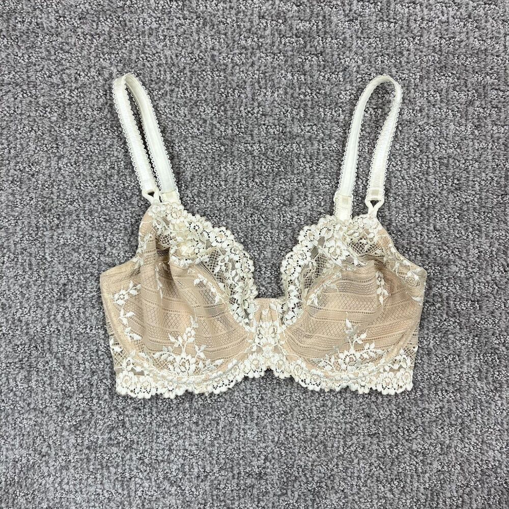 Wacoal Bra Womens 32DD Beige Lace Floral Sheer Balconette Unlined Underwire